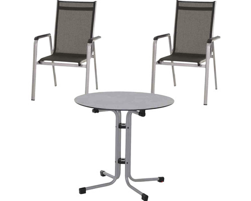 Gartenset mit zwei Stühlen und einem runden Tisch