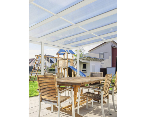 Terrassenüberdachung gutta Premium VSG Sicherheitsglas 712 x 406 cm weiß Terrassenüberdachung gutta Premium VSG Sicherheitsglas 712 x 406 cm weiß