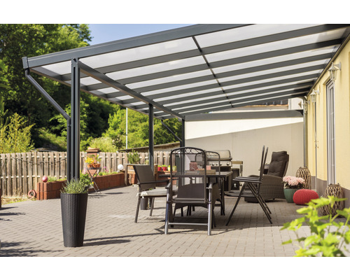 Terrassenüberdachung gutta Premium Polycarbonat klar 812,5 x 406 cm anthrazit