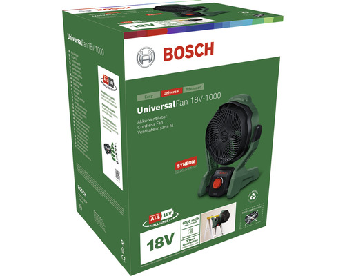 Verpackung des Bosch Universal Fan 18V-1000 Akku-Ventilators