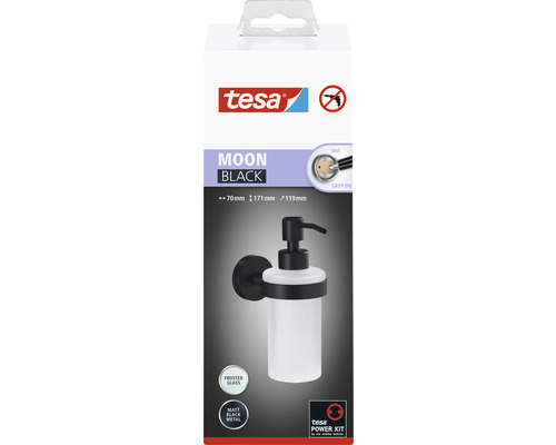 Tesa Moon Black Seifenspender mit mattem, schwarzem Metall und Milchglas