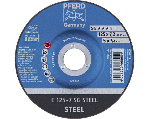 Schruppscheibe PFERD SG STEEL Stahl Ø 125x22,23 mm Trennscheibe für Stahl, 125x7,2x22,23 Millimeter