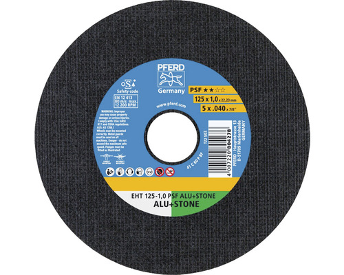 Trennscheibe PFERD EHT PSF ALU+STONE Ø 125x22,23 mm Trennscheibe zum Bearbeiten von Aluminium und Stein, 125 x 1,0 x 22,23 Millimeter