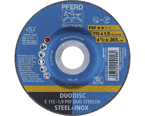 Trennscheibe PFERD PSF DUO STEELOX Stahl/Inox Ø 115x22,23 mm