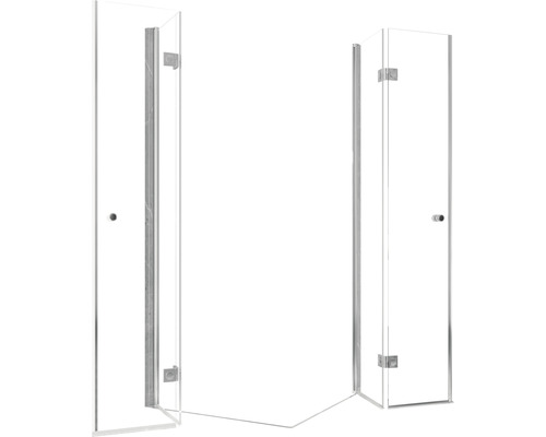 Duschkabine mit zwei Türen und Seitenwand aus Glas