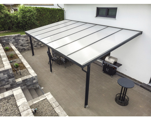 Terrassenüberdachung gutta Premium Polycarbonat weiß gestreift 712 x 306 cm anthrazit