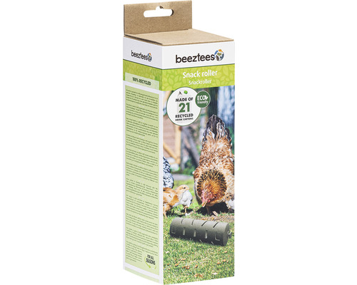 Beetztees Snackroller Verpackung mit Hühnern und Snackroller zur Futterbeschäftigung