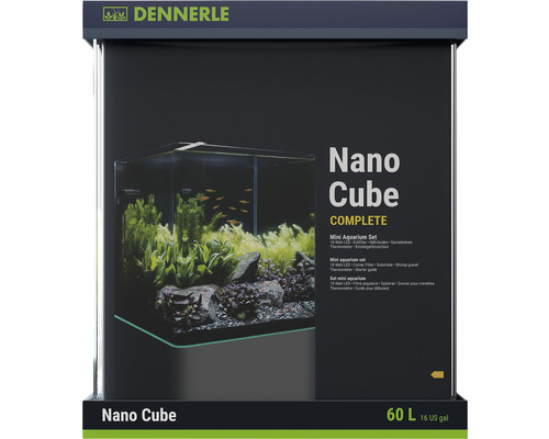 Aquarium DENNERLE Nano Cube Complete, 60 L , LED Beleuchtung Chihiros C 361 inkl. Innenfilter, Abdeckscheibe, Sicherheitsunterlage, Scaper‘s Back Rückwandfolie, Einsteigerbroschüre , Nährboden, Kies und Thermometer-0