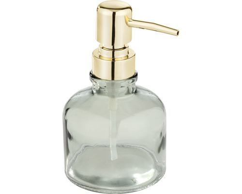 Seifenspender aus Glas mit goldfarbener Pumpe