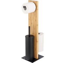 Badezimmergarnitur mit Toilettenpapierhalter, Bürste und Bambusplatte
