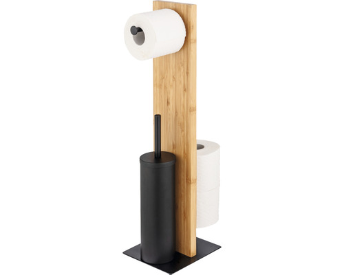 Badezimmergarnitur mit Toilettenpapierhalter, Bürste und Bambusplatte