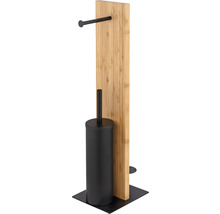Badezimmergarnitur mit Toilettenpapierhalter und WC-Bürste aus Bambus und Metall