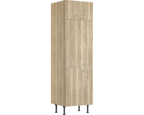 Optifit Kühlumbauschrank für 88er Einbaukühlschrank Erik290 BxTxH 60 x 58,4 x 211,8 cm wildeiche strukturiert matt zerlegt Anschlag reversibel KFER H661-8+ Hoher Küchenschrank mit Füßen und mehreren Türen