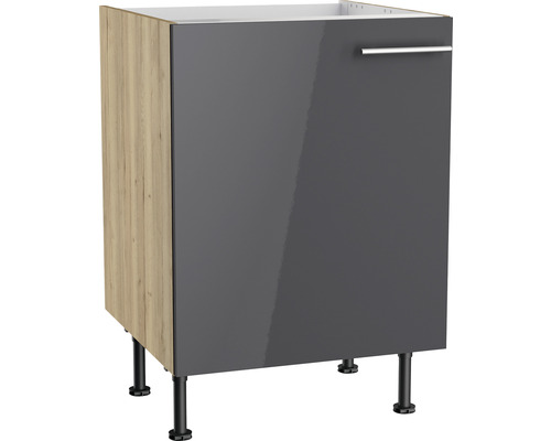 Spülenschrank Optifit Jonte984 BxTxH 60 x 58,4 x 87 cm Frontfarbe anthrazit glänzend Korpusfarbe wildeiche