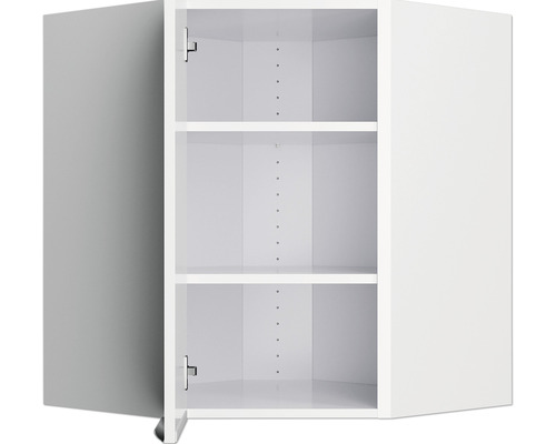 Offener weißer Eck-Hängeschrank mit drei Regalböden