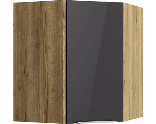 Eckhängeschrank Optifit Linus984 BxTxH 60 x 34,9 x 70,4 cm Frontfarbe anthrazit glänzend Korpusfarbe wildeiche