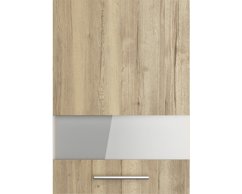 Küchenschrankfront mit Holzstruktur, Schublade und Griff