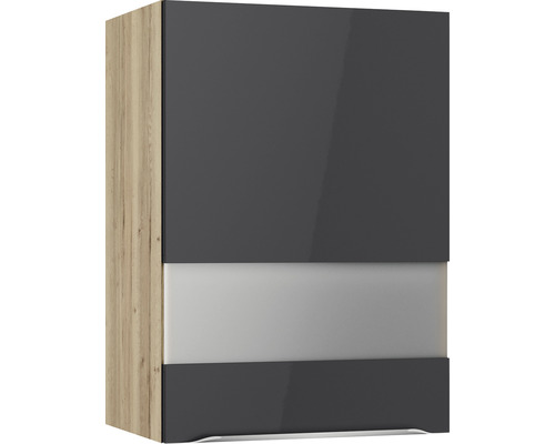 Hängeschrank mit Glastür Optifit Linus984 BxTxH 50 x 34,9 x 70,4 cm Frontfarbe anthrazit glänzend Korpusfarbe wildeiche