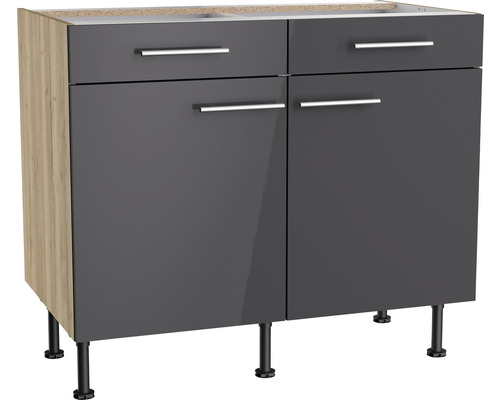 Unterschrank mit Schublade und Drehtür Optifit Jonte984 BxTxH 100 x 58,4 x 87 cm Frontfarbe anthrazit glänzend Korpusfarbe wildeiche