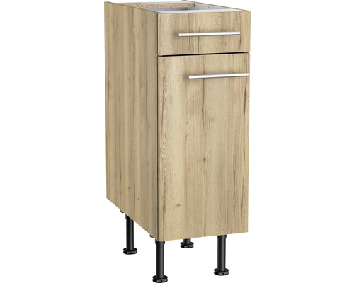 Optifit Unterschrank mit Schublade und Drehtür Erik290 BxTxH 30 x 58,4 x 87 cm wildeiche strukturiert matt zerlegt Anschlag reversibel KFER U306-8E+ Waschbeckenunterschrank mit Schublade und Tür