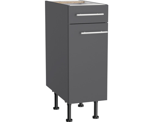 Optifit Unterschrank mit Schublade und Drehtür Ingvar420 BxTxH 30 x 58,4 x 87 cm anthrazit matt zerlegt Anschlag reversibel KFIN U306-8E+ Grauer Waschbeckenunterschrank mit zwei Schubladen und Füßen