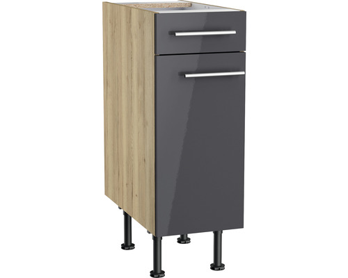 Optifit Unterschrank mit Schublade und Drehtür Jonte984 BxTxH 30 x 58,4 x 87 cm anthrazit glänzend zerlegt Anschlag reversibel KFJO U306-8E+ Unterschrank mit zwei Schubladen und Füßen