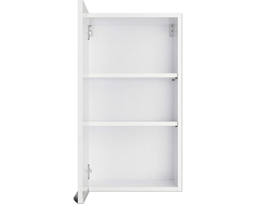 Offener weißer Hängeschrank mit drei Regalböden