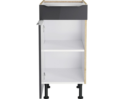 Küchenunterschrank mit Schublade, offener Tür und Einlegeböden