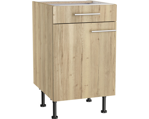 Optifit Unterschrank mit Schublade und Drehtür Erik290 BxTxH 50 x 58,4 x 87 cm wildeiche strukturiert matt zerlegt Anschlag reversibel KFER U506-8E+ Waschbeckenunterschrank mit Schublade und Tür im Holzdekor