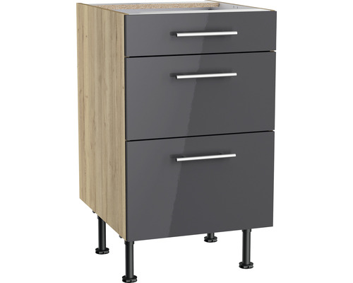 Schubladenunterschrank Optifit Jonte984 BxTxH 50 x 58,4 x 87 cm Frontfarbe  anthrazit glänzend Korpusfarbe wildeiche bei HORNBACH kaufen