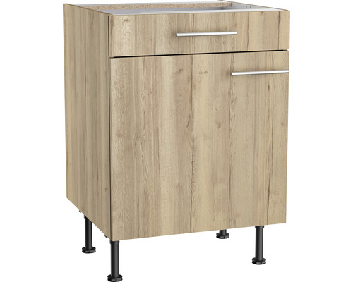 Optifit Unterschrank mit Schublade und Drehtür Erik290 BxTxH 60 x 58,4 x 87 cm wildeiche strukturiert matt zerlegt Anschlag reversibel KFER U606-8E+ Waschtischunterschrank mit Schublade und Tür für das Badezimmer