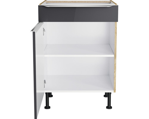 Unterschrank mit Tür, offen, mit Einlegeböden und Füßen