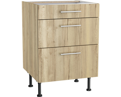 Schubladenunterschrank Optifit Erik290 BxTxH 60 x 58,4 x 87 cm Frontfarbe wildeiche strukturiert matt Korpusfarbe wildeiche