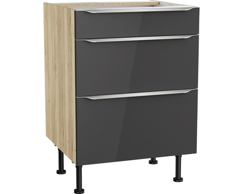 Kochfeldumbauschrank Optifit Linus984 BxTxH 90 x 58,4 x 87 cm Frontfarbe  anthrazit glänzend Korpusfarbe wildeiche bei HORNBACH kaufen | Kochfeldumbauschränke