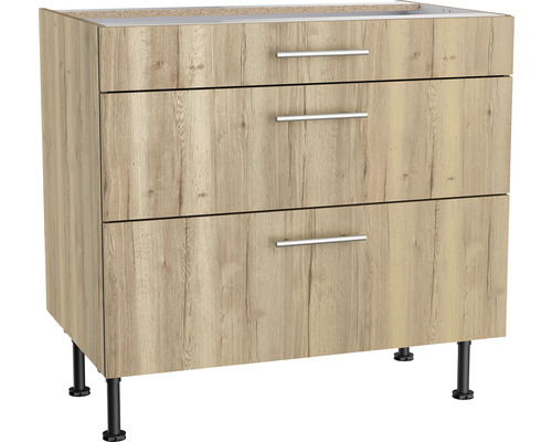 Schubladenunterschrank Optifit Erik290 BxTxH 90 x 58,4 x 87 cm Frontfarbe wildeiche strukturiert matt Korpusfarbe wildeiche