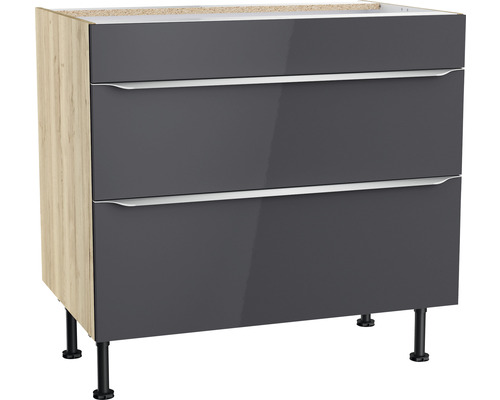 Kochfeldumbauschrank Optifit Linus984 BxTxH 90 x 58,4 x 87 cm Frontfarbe anthrazit glänzend Korpusfarbe wildeiche