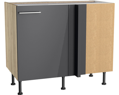 Optifit Eckunterschrank Jonte984 BxTxH 100x58,4x87 cm anthrazit glänzend zerlegt Anschlag reversibel (links oder rechts montierbar)