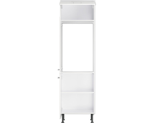 Weißer Küchenhochschrank mit Fächern und Schranktüren