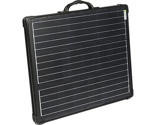 Tragbarer Solargenerator in einem schwarzen Gehäuse mit Griff