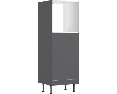 Optifit Backofen/Kühlumbauschrank für 88er Einbaukühlschrank Ingvar420 BxTxH 60 x 58,4 x 176,6 cm anthrazit matt zerlegt Anschlag reversibel KFIN MH660-8+ Grauer Küchenhochschrank mit Schublade und Füßen