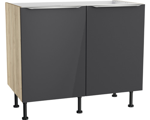 Spülenschrank Optifit Linus984 BxTxH 100 x 58,4 x 87 cm Frontfarbe anthrazit glänzend Korpusfarbe wildeiche