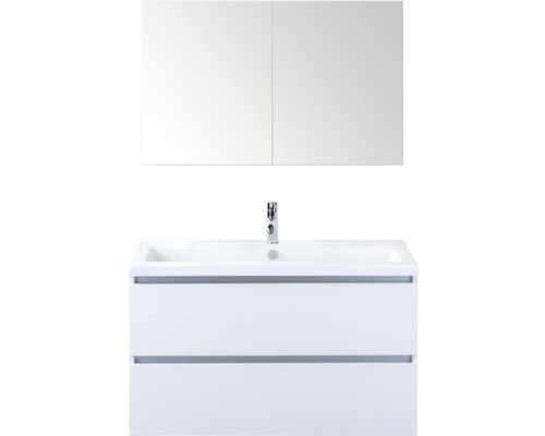 Badmöbel-Set Sanox Vogue BxHxT 101 x 169 x 41 cm Frontfarbe weiß hochglanz mit Waschtisch Keramik weiß
