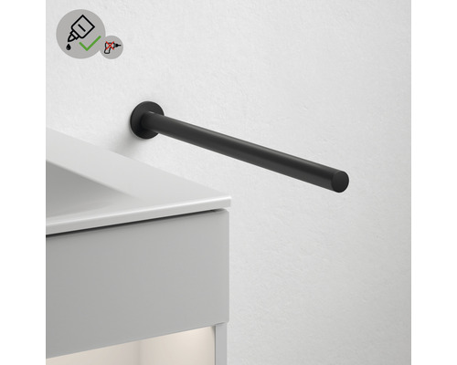 Schwarzer Handtuchhalter an der Wand montiert