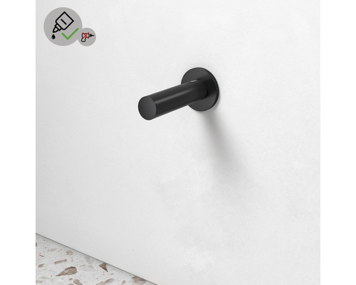 Schwarzer Handtuchhalter zur Wandmontage mit Symbol für Klebemontage