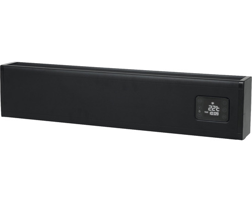 Schwarzer Heizkörper mit digitalem Display zur Temperaturanzeige