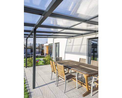 Terrassenüberdachung gutta Premium Polycarbonat weiß gestreift 712 x 506 cm anthrazit