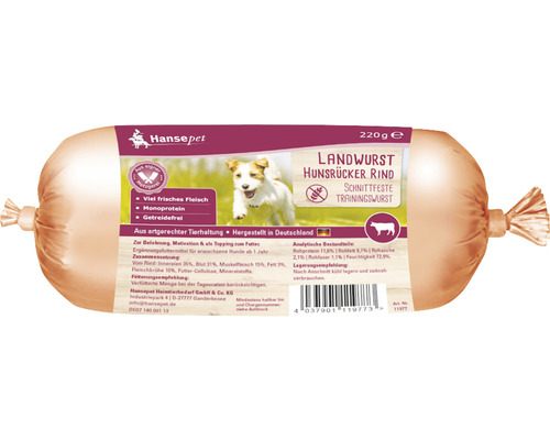 Hundesnack Hansepet Landwurst Rind 220 g, Belohnung- Trainingssnack