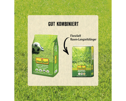 FloraSelf Sport und Spielrasen kombiniert mit FloraSelf Rasen Langzeitdünger
