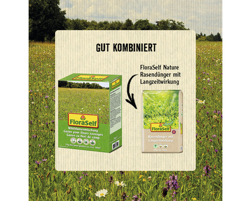 FloraSelf Wildblumenmischung und Rasendünger für eine gute Kombination