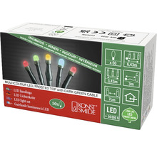 Verpackung einer mehrfarbigen LED Lichterkette mit dunklem, grünem Kabel für den Innenbereich